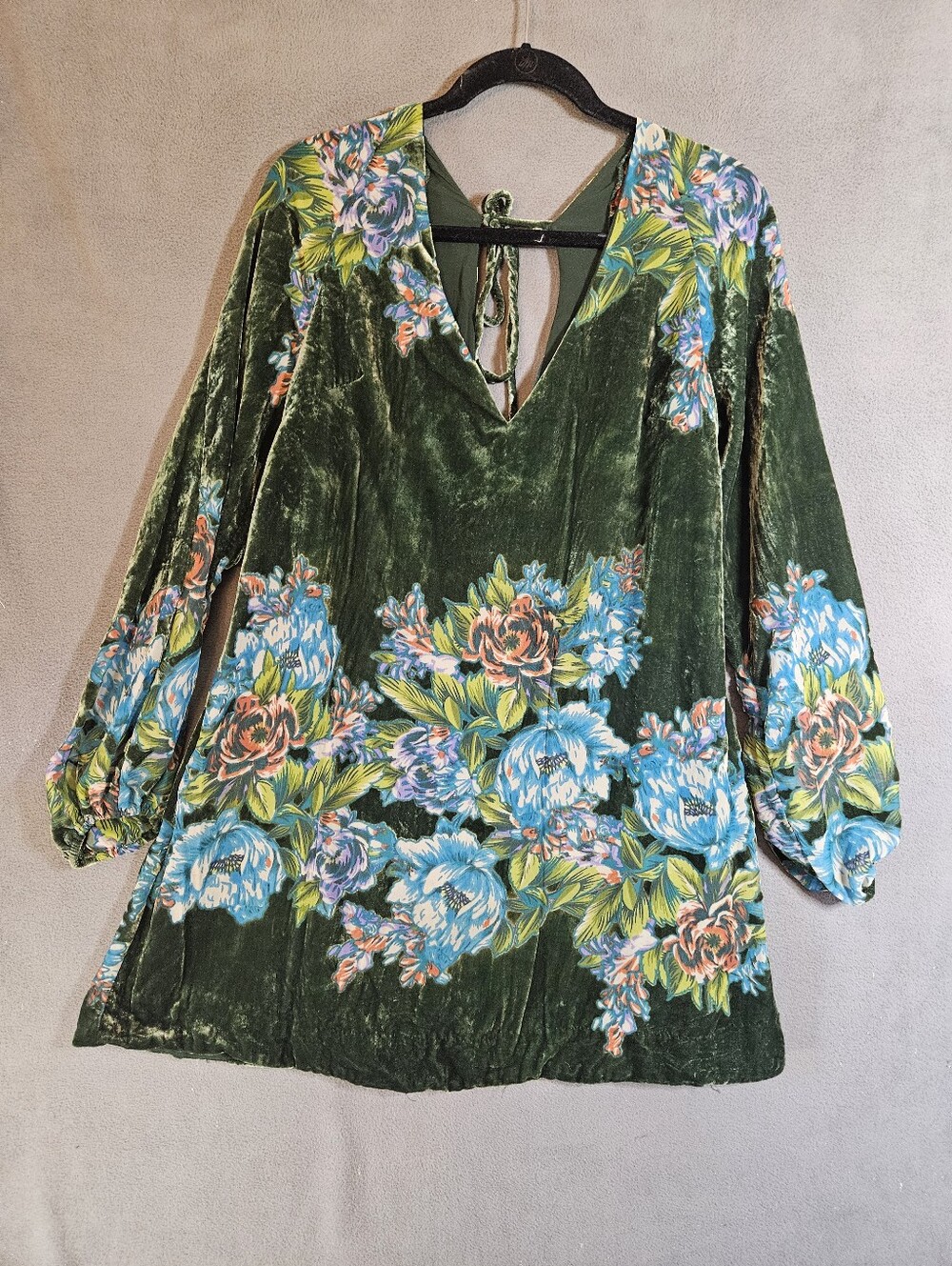 Free People Misha Burnout Long Sleeve Floral Black Velvet Mini Dress Size Medium